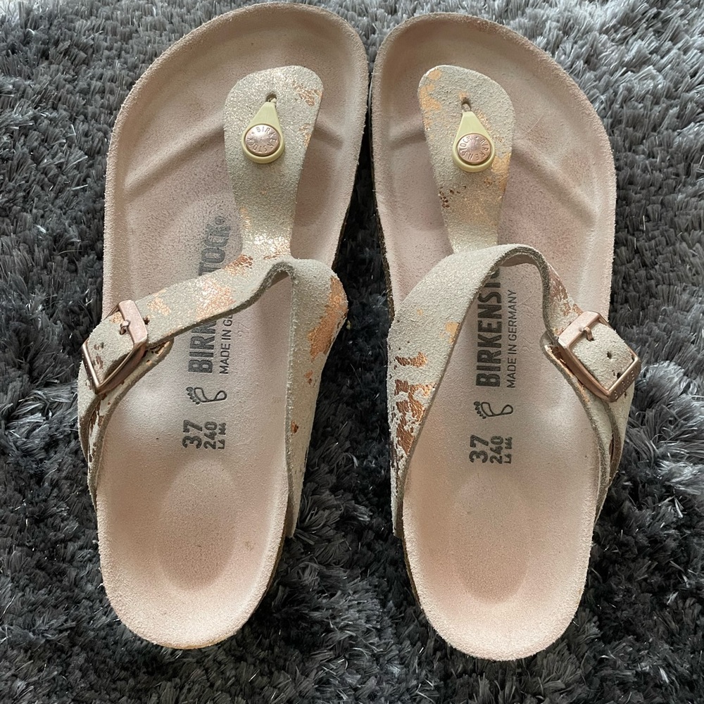 Birkenstock rose gold sandals